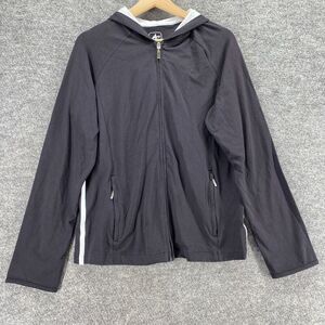 Athletech Full Zip Hoodie Women L Large Black Long Sleeve Hooded Cotton Pockets